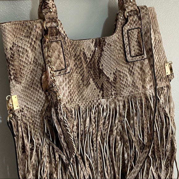 Aldo snake print large boho fringe bag purse - Picture 2 of 11